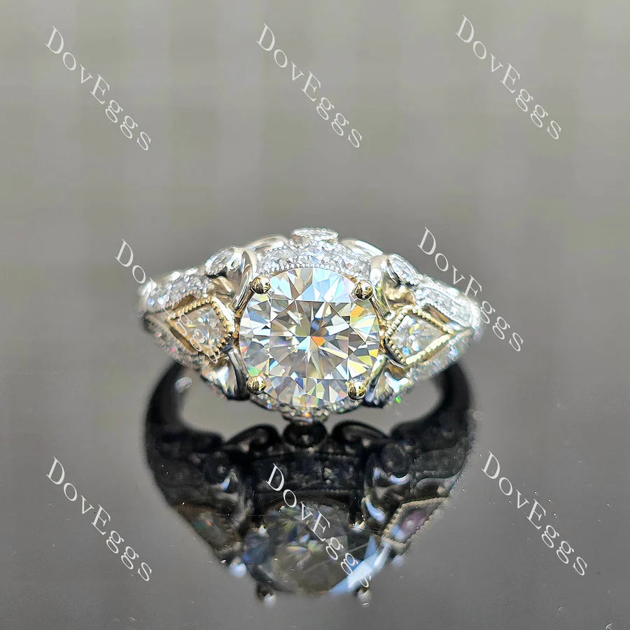 Art deco side stones ethical lab diamond engagement ring only semi-mount only(Exclusively to DovEggs Stones)