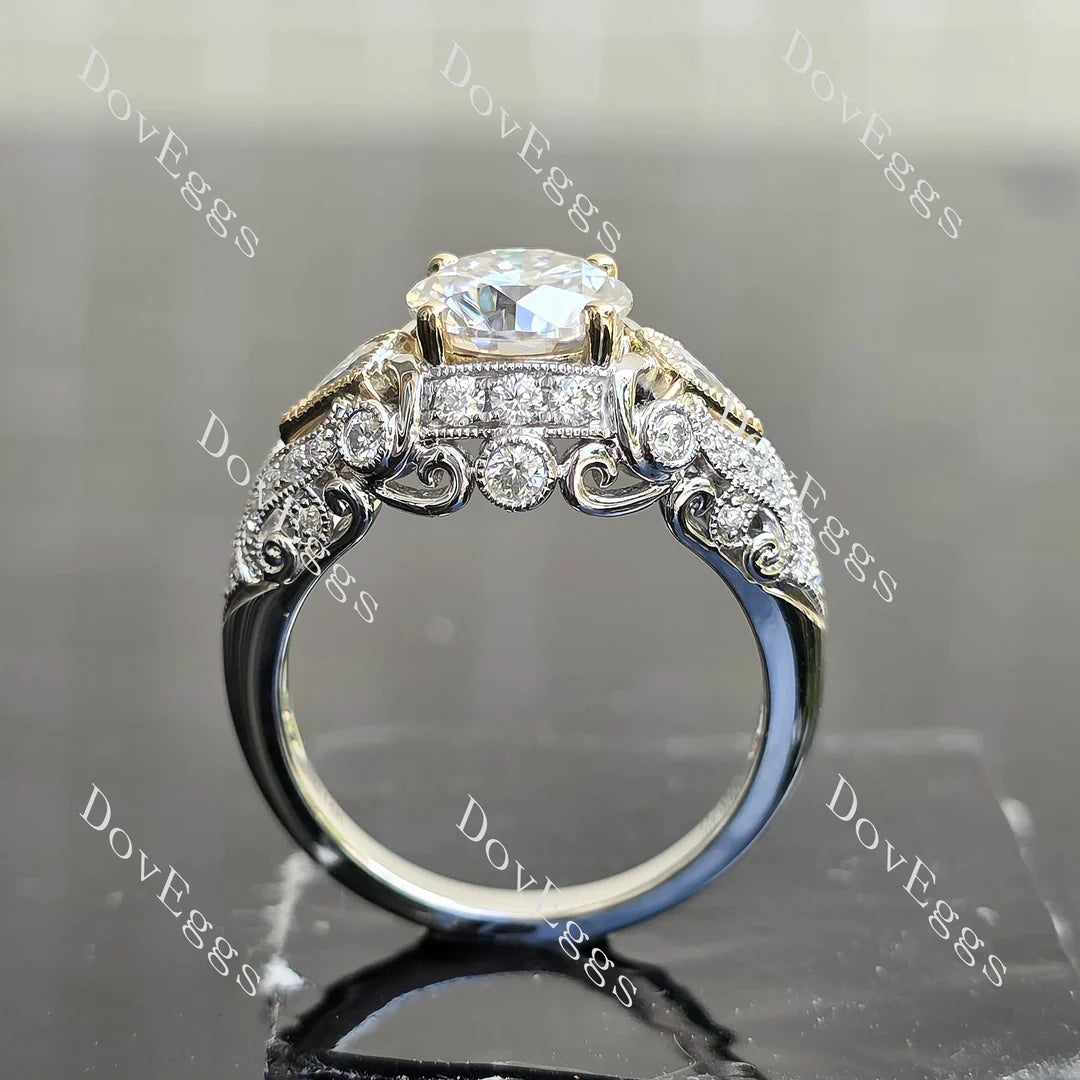 Art deco side stones ethical lab diamond engagement ring only semi-mount only(Exclusively to DovEggs Stones)