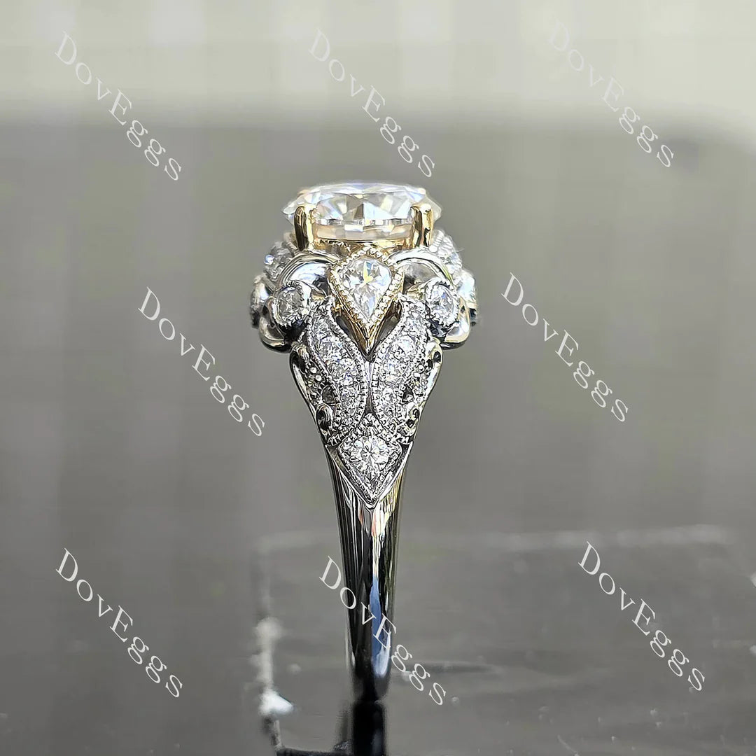Art deco side stones ethical lab diamond engagement ring only semi-mount only(Exclusively to DovEggs Stones)