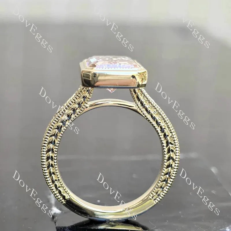 Carved bezel solitaire ethical lab diamond engagement ring only semi-mount only(Exclusively to DovEggs Stones)