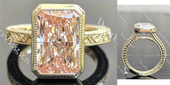 Radiant carved bezel solitaire moissanite engagement ring| DovEggs