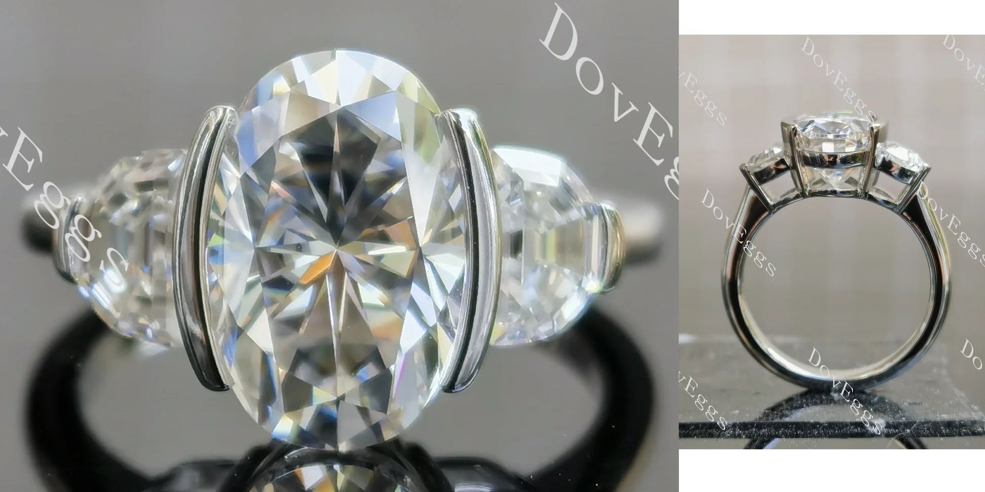 Three stones ethical lab diamond engagement ring only semi-mount only(Exclusively to DovEggs Stones)