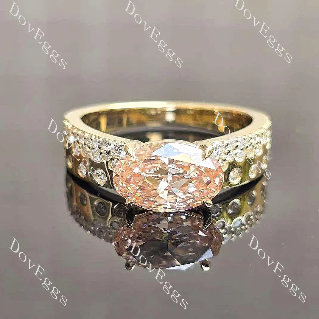 Oval art deco pave moissanite engagement ring| DovEggs