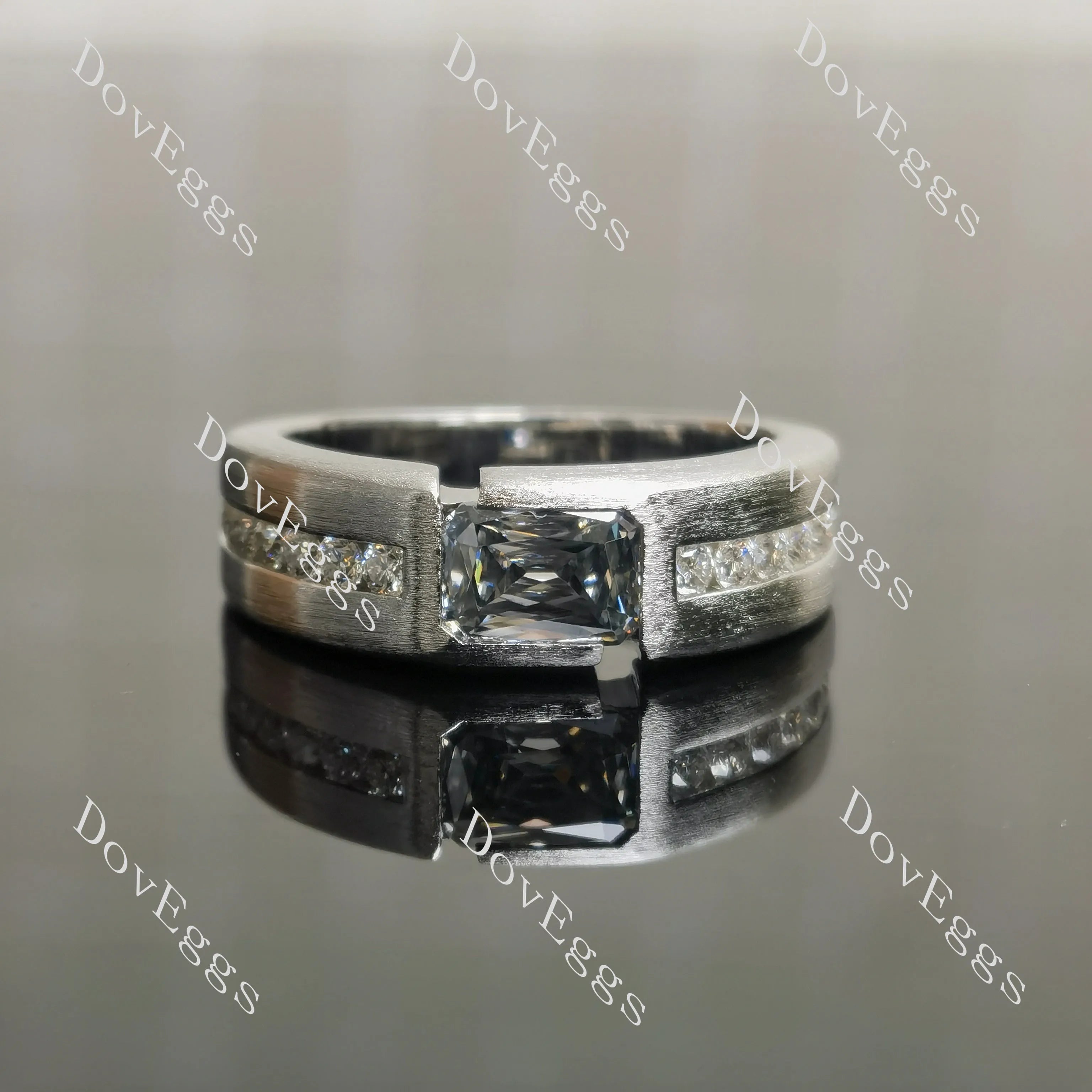 Criss cut channel set 1ct stardust grey moissnaite brushed finish engagement ring for man| Doveggs