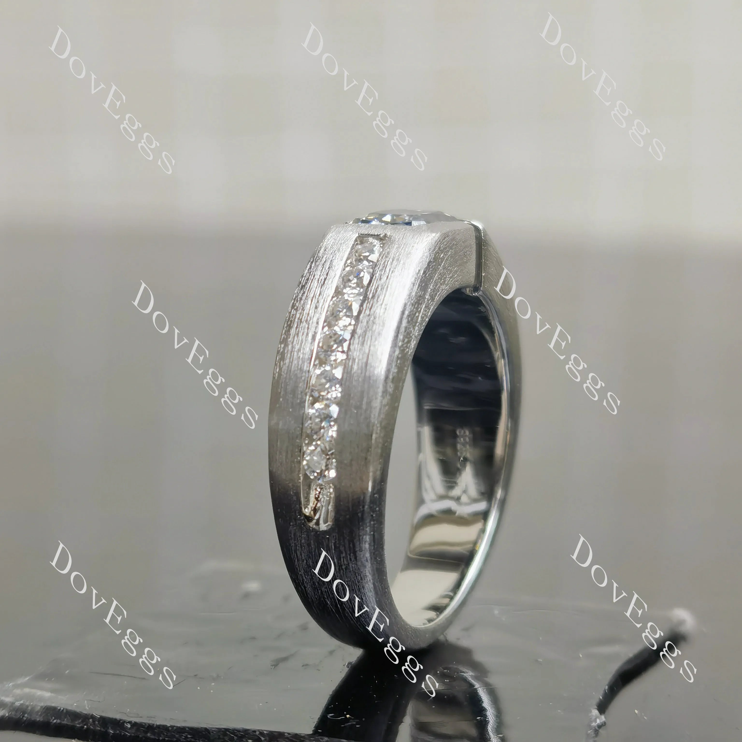Criss cut channel set 1ct stardust grey moissnaite brushed finish engagement ring for man| Doveggs