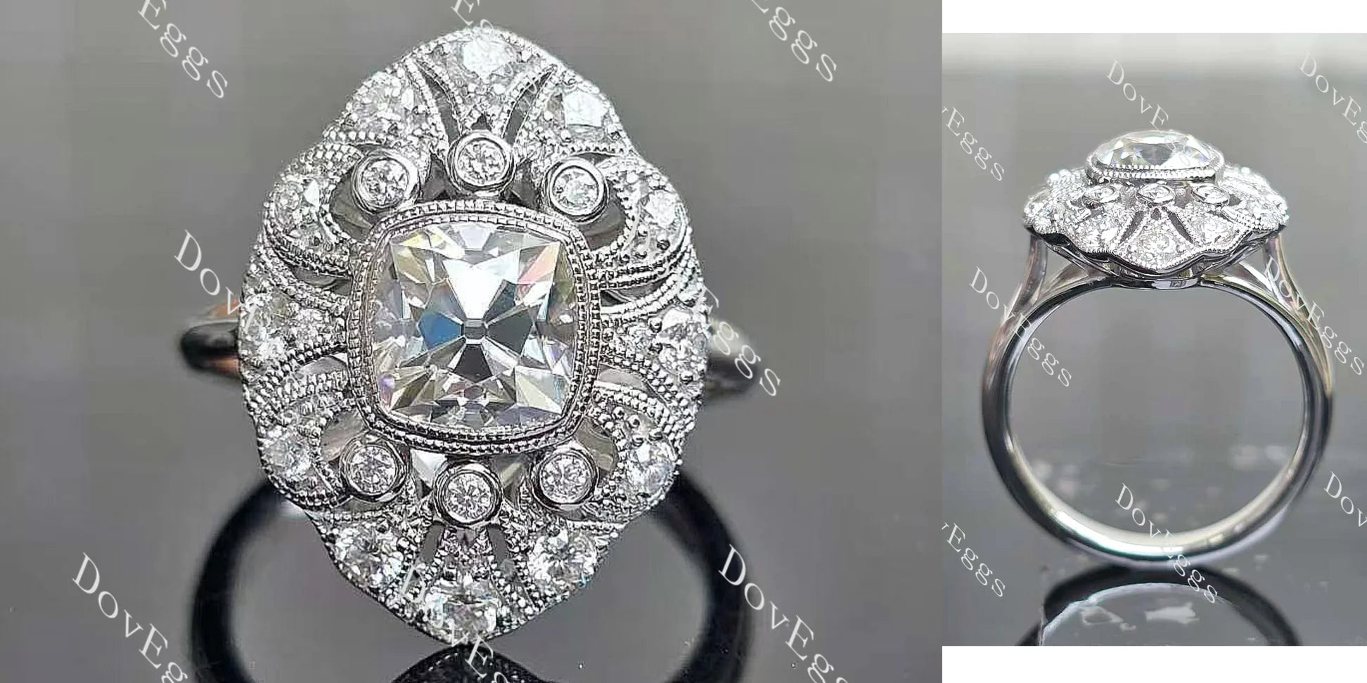 Bezel milgrain vintage engagement ring only semi-mount only(Exclusively to DovEggs Stones)