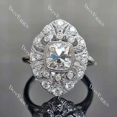 Cushion bezel milgrain vintage moissanite engagement ring| Doveggs