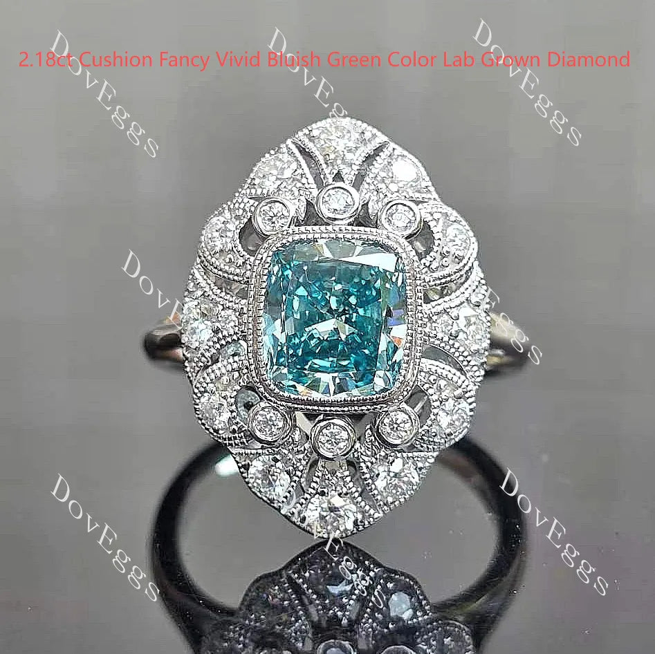 Cushion bezel milgrain vintage moissanite engagement ring| Doveggs