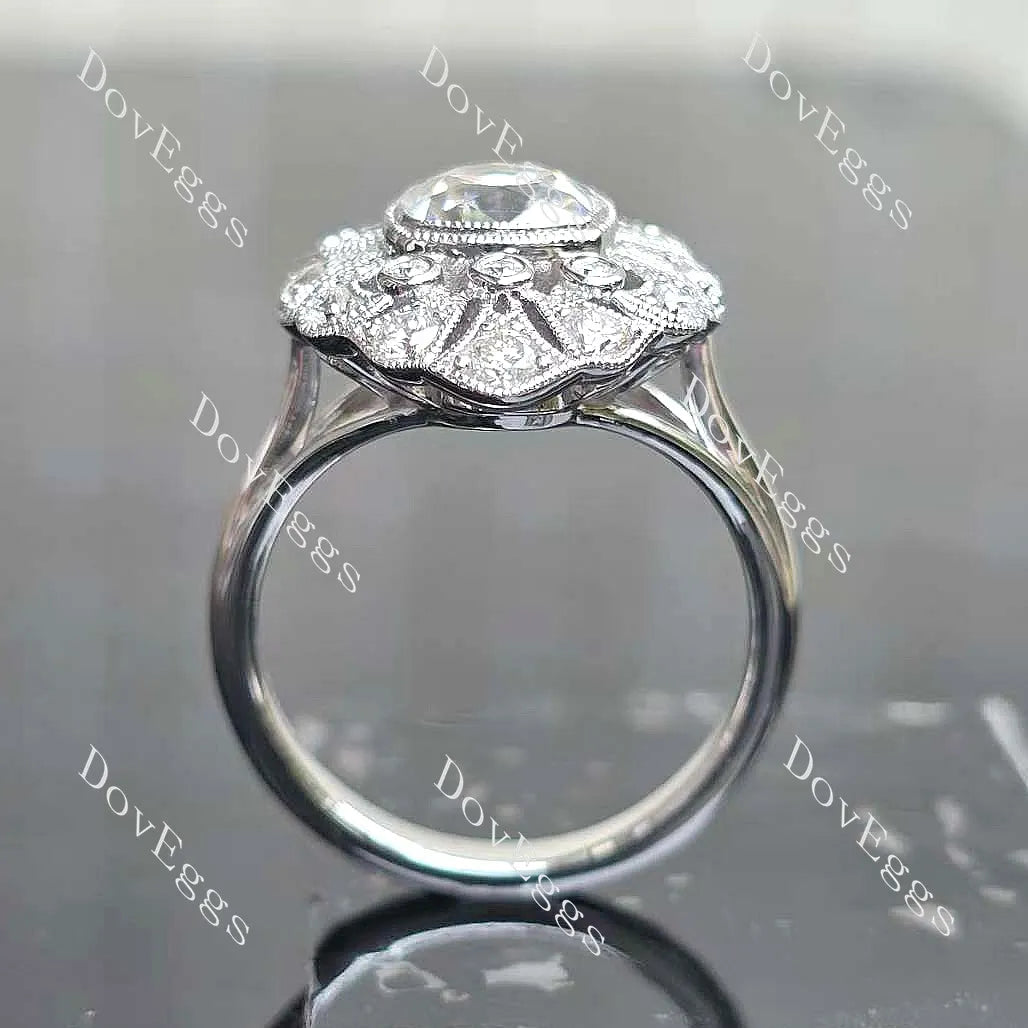 Cushion bezel milgrain vintage moissanite engagement ring| Doveggs