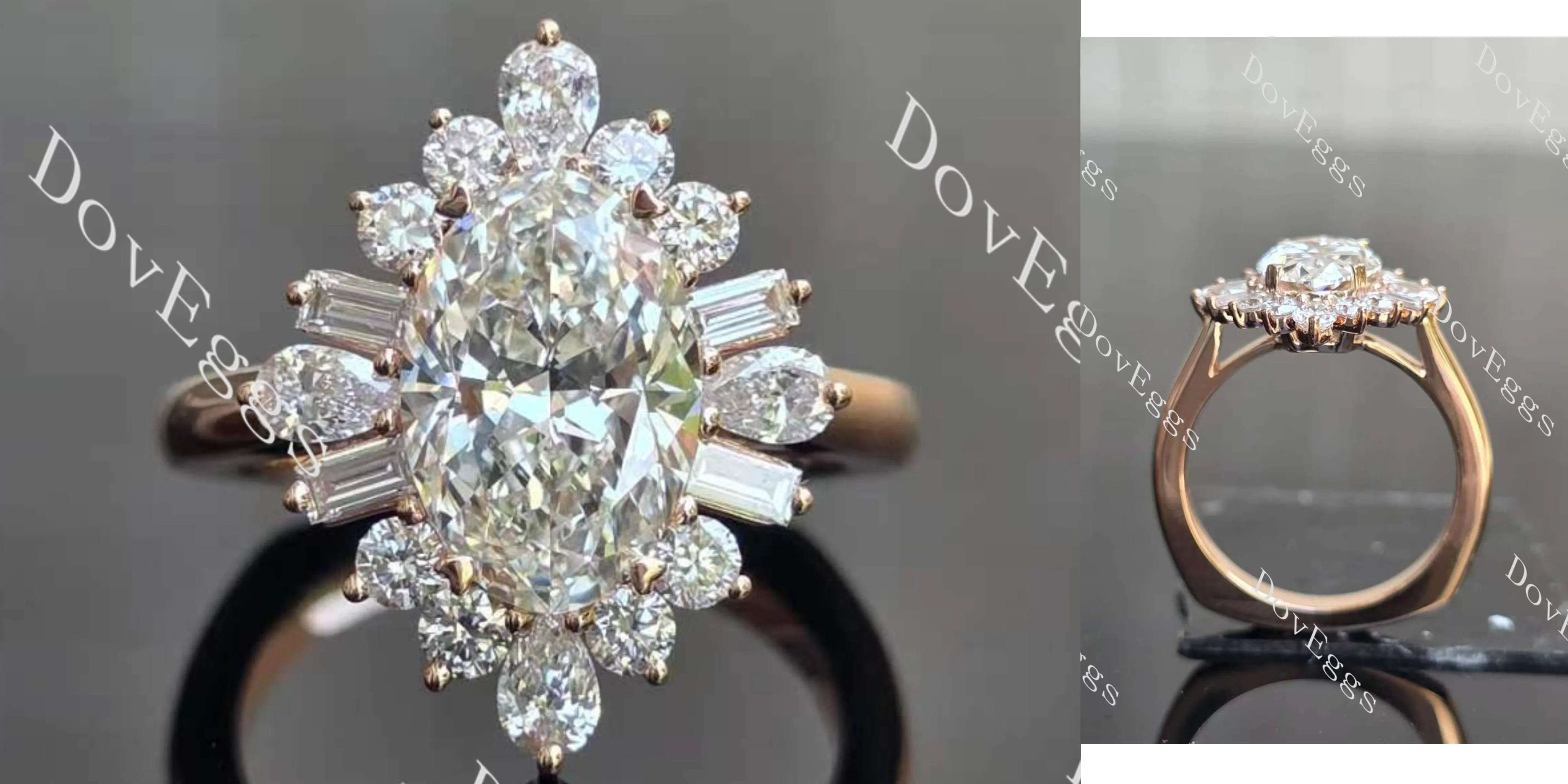 Floral vintage halo lab diamond engagement ring set semi-mount only(Exclusively to DovEggs Stones)