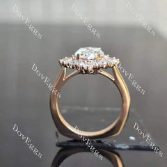 Oval floral vintage halo moissanite engagement ring| DovEggs