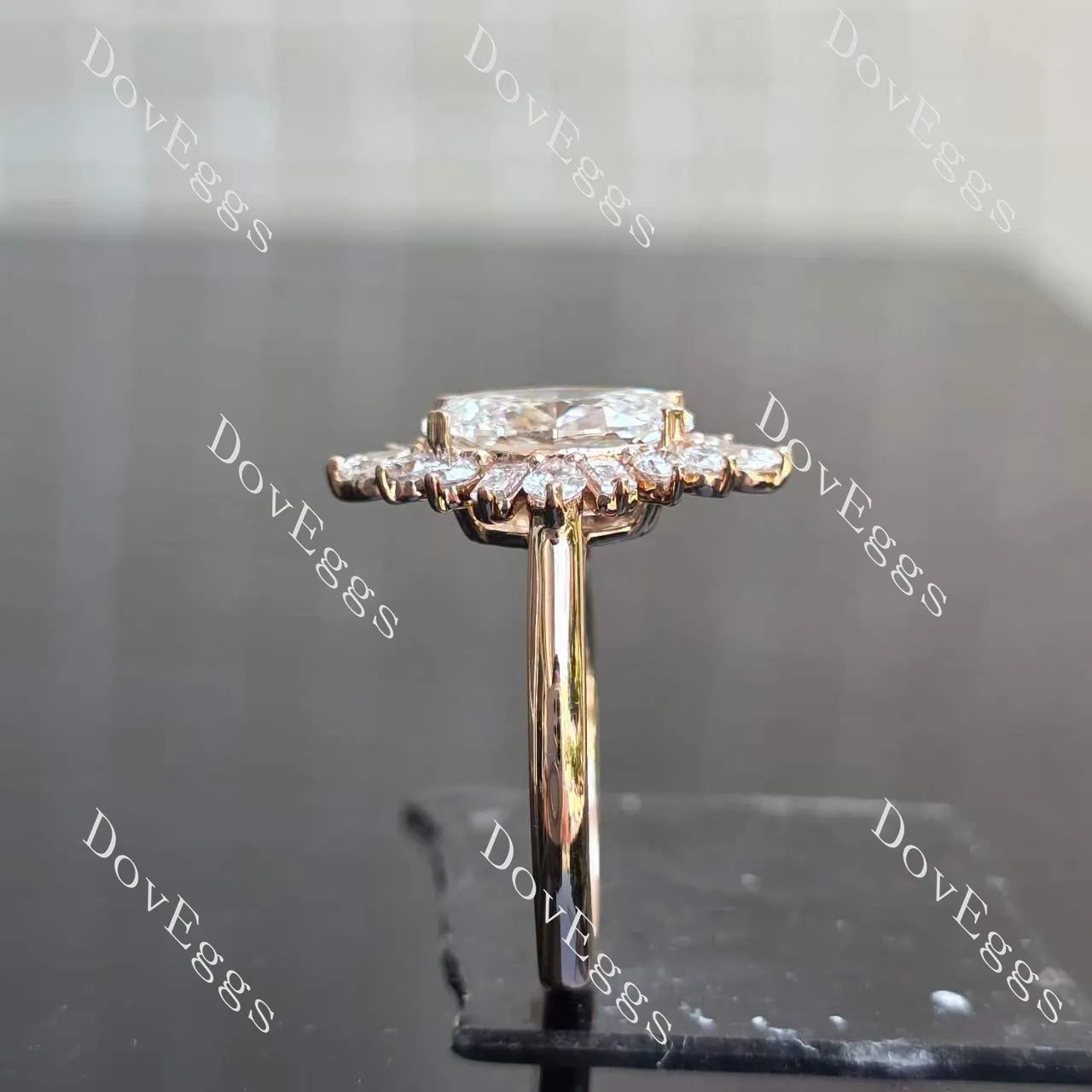 Oval floral vintage halo moissanite engagement ring| DovEggs