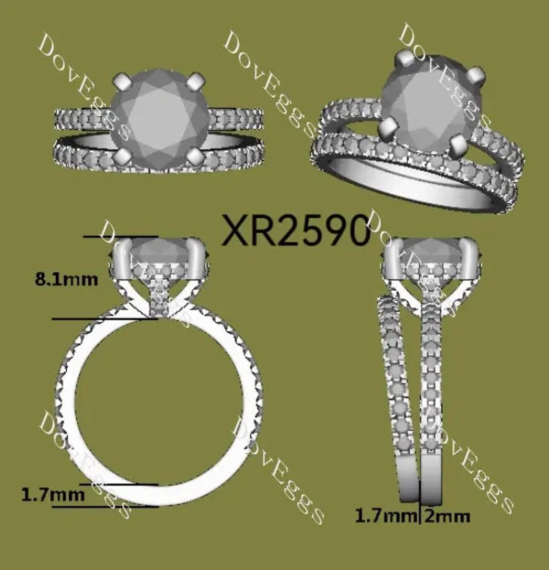 3/4 eternity pave engagement ring semi-mount only(Exclusively to DovEggs Stones)