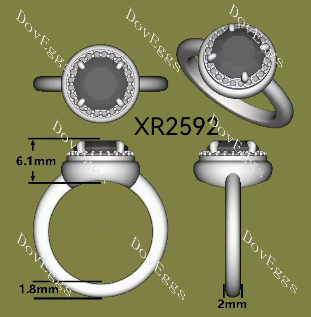 Candy button halo engagement ring semi-mount only(Exclusively to DovEggs Stones)