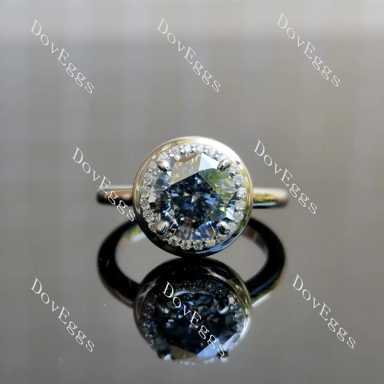 Octagon candy button halo stardust grey moissanite engagement ring| DovEggs