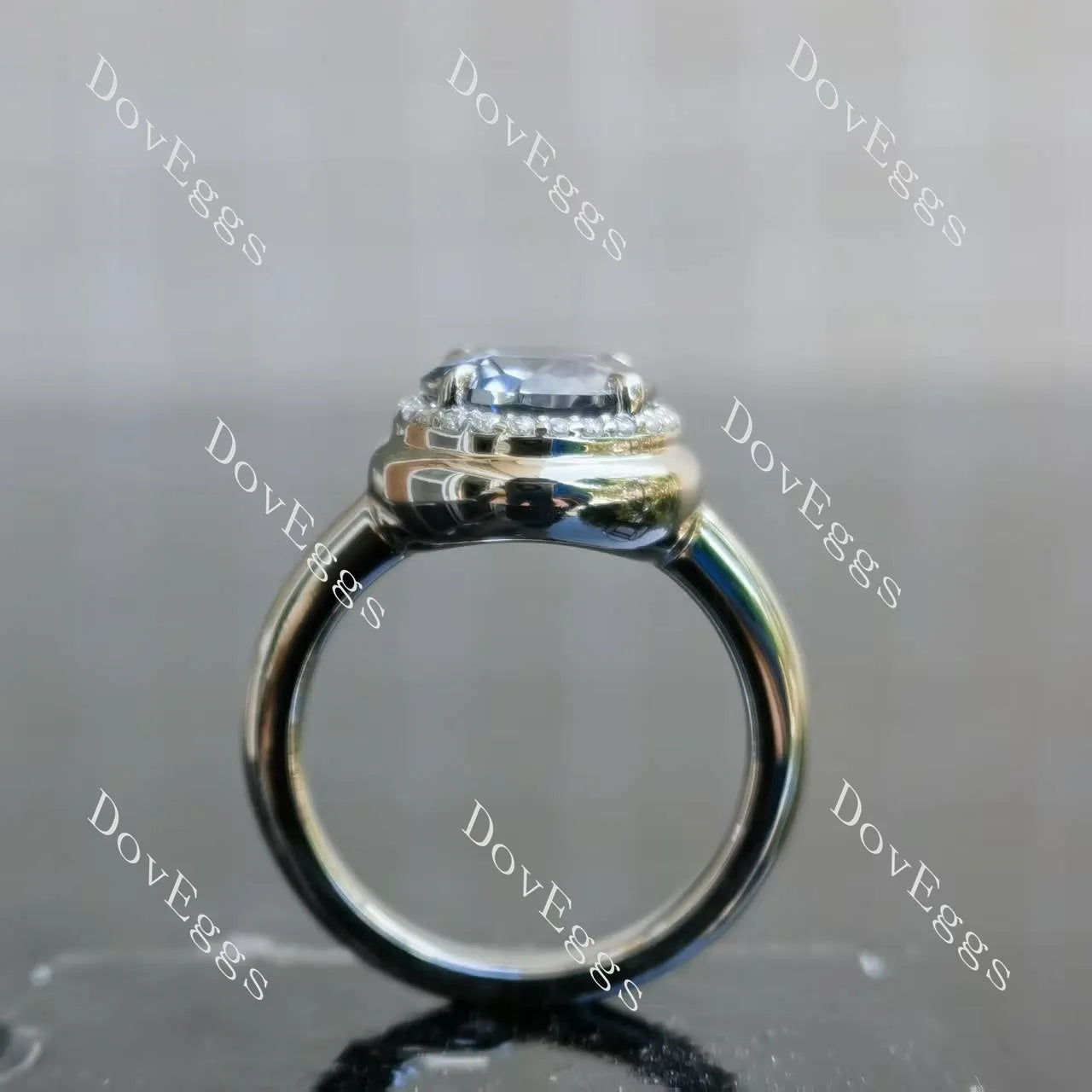 Octagon candy button halo stardust grey moissanite engagement ring| DovEggs