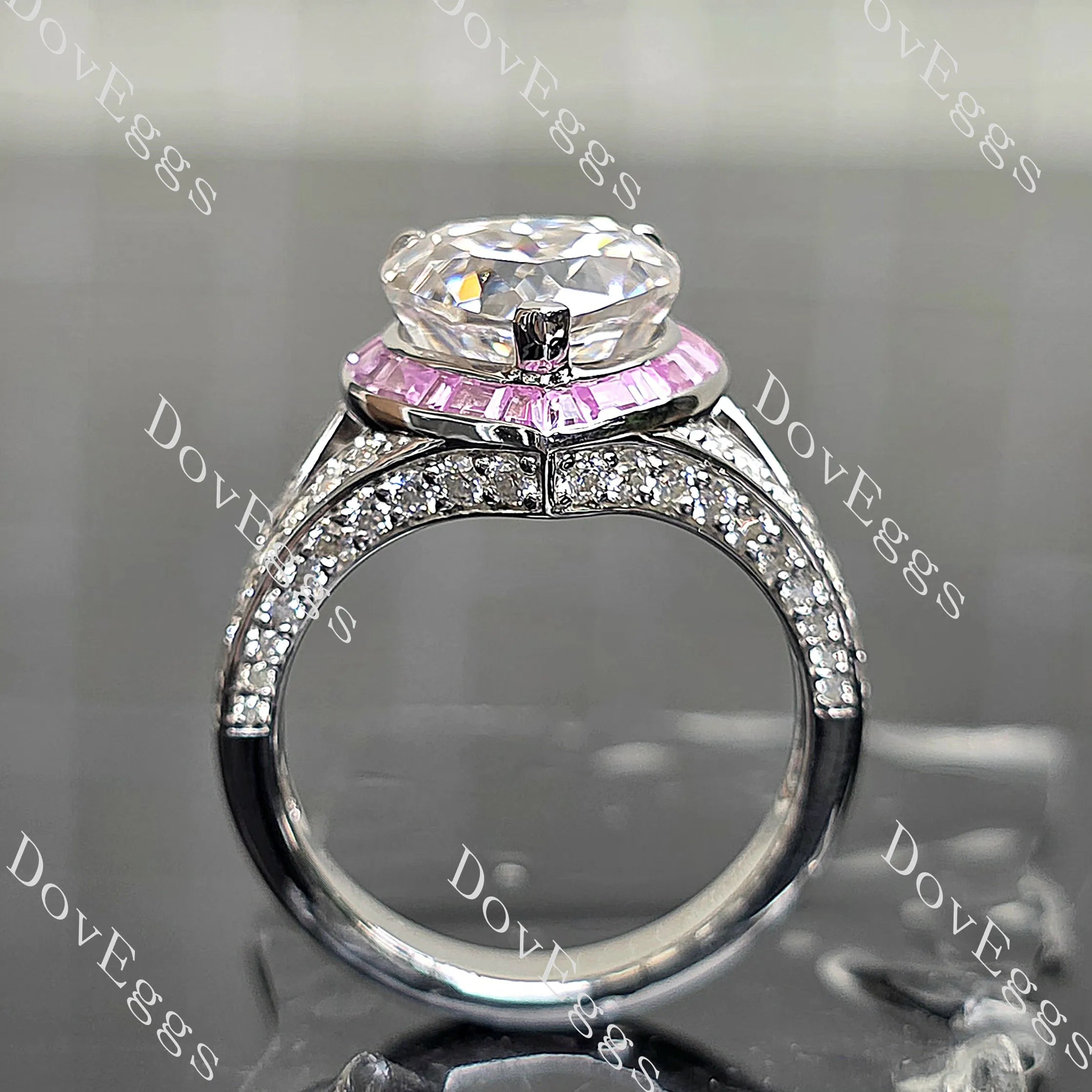 Beth's Bella-Heart halo split shanks pave moissanite engagement ring| DovEggs