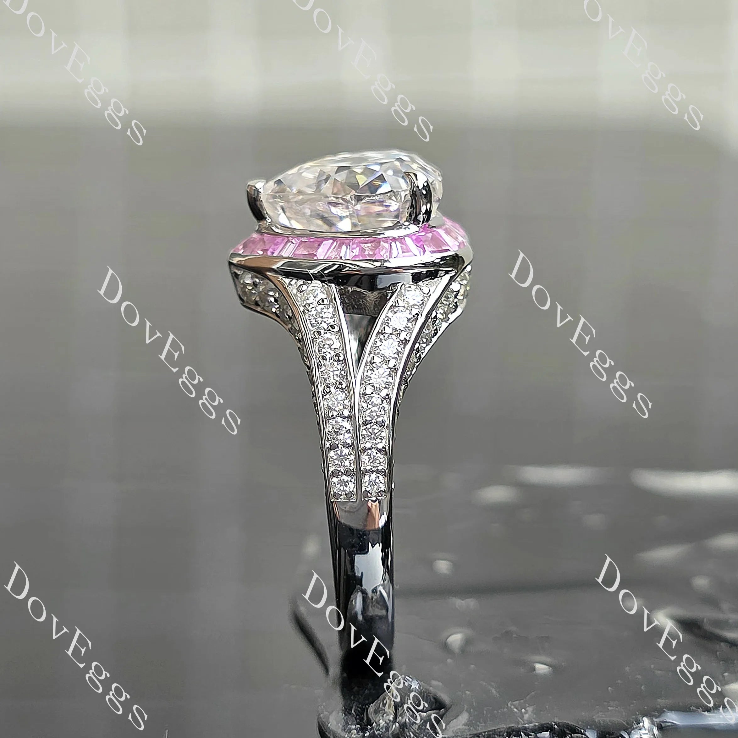 Beth's Bella-Heart halo split shanks pave moissanite engagement ring| DovEggs