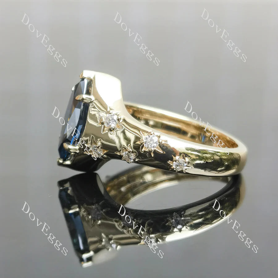Bezel art deco pave engagement ring semi-mount only(Exclusively to DovEggs Stones)