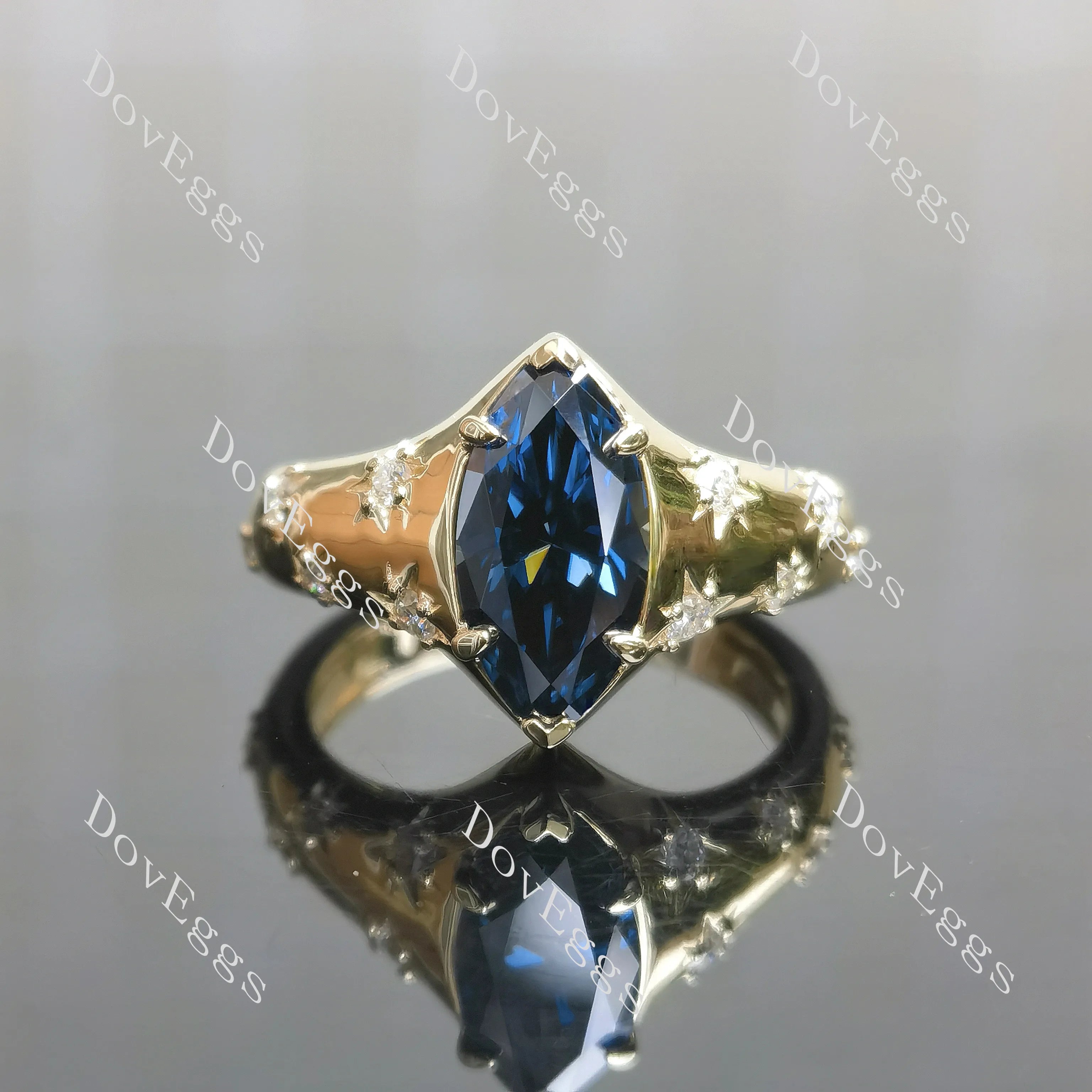 Marquise art deco twilight blue moissanite engagement ring| DovEggs