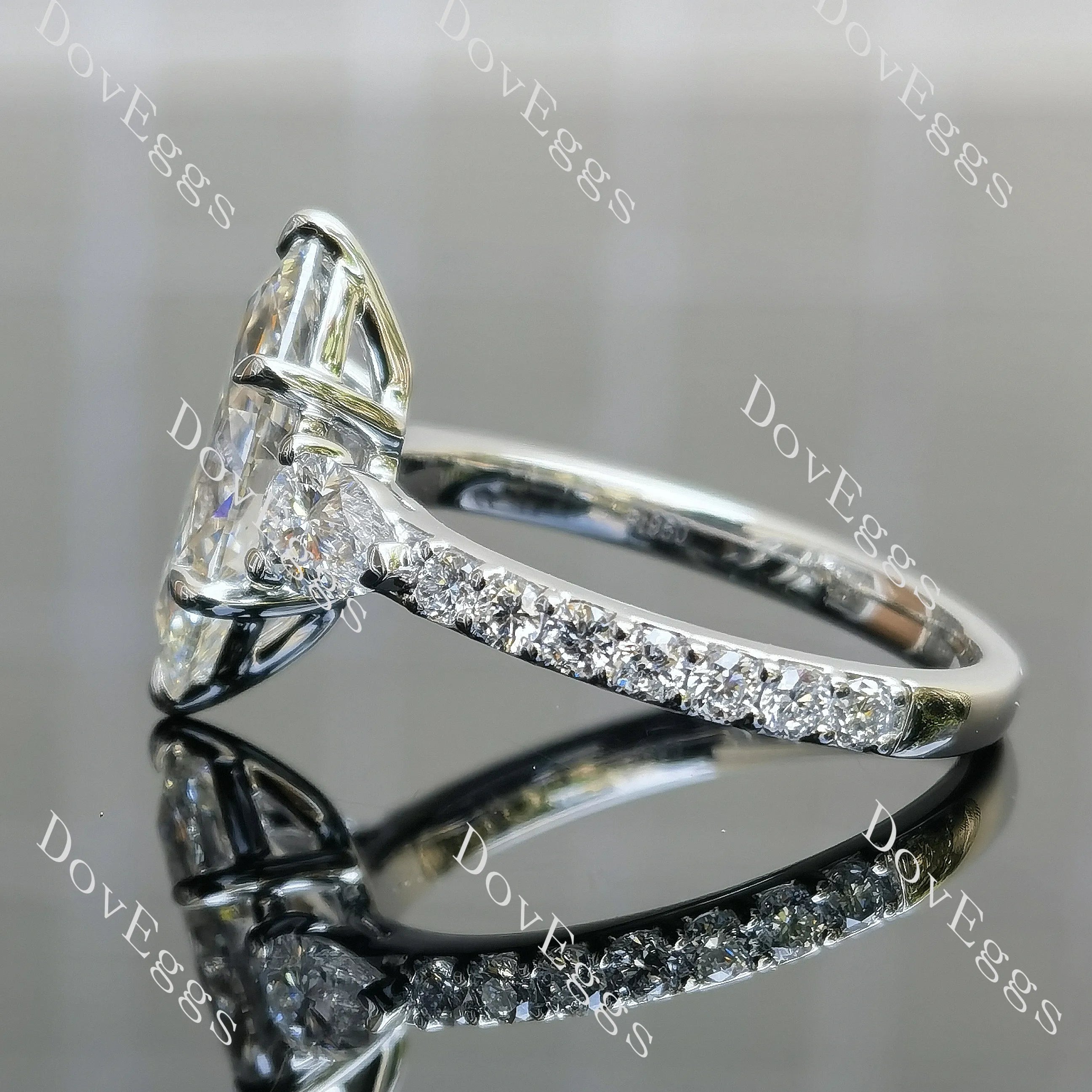 Marquise side stones pave moissanite engagement ring| DovEggs