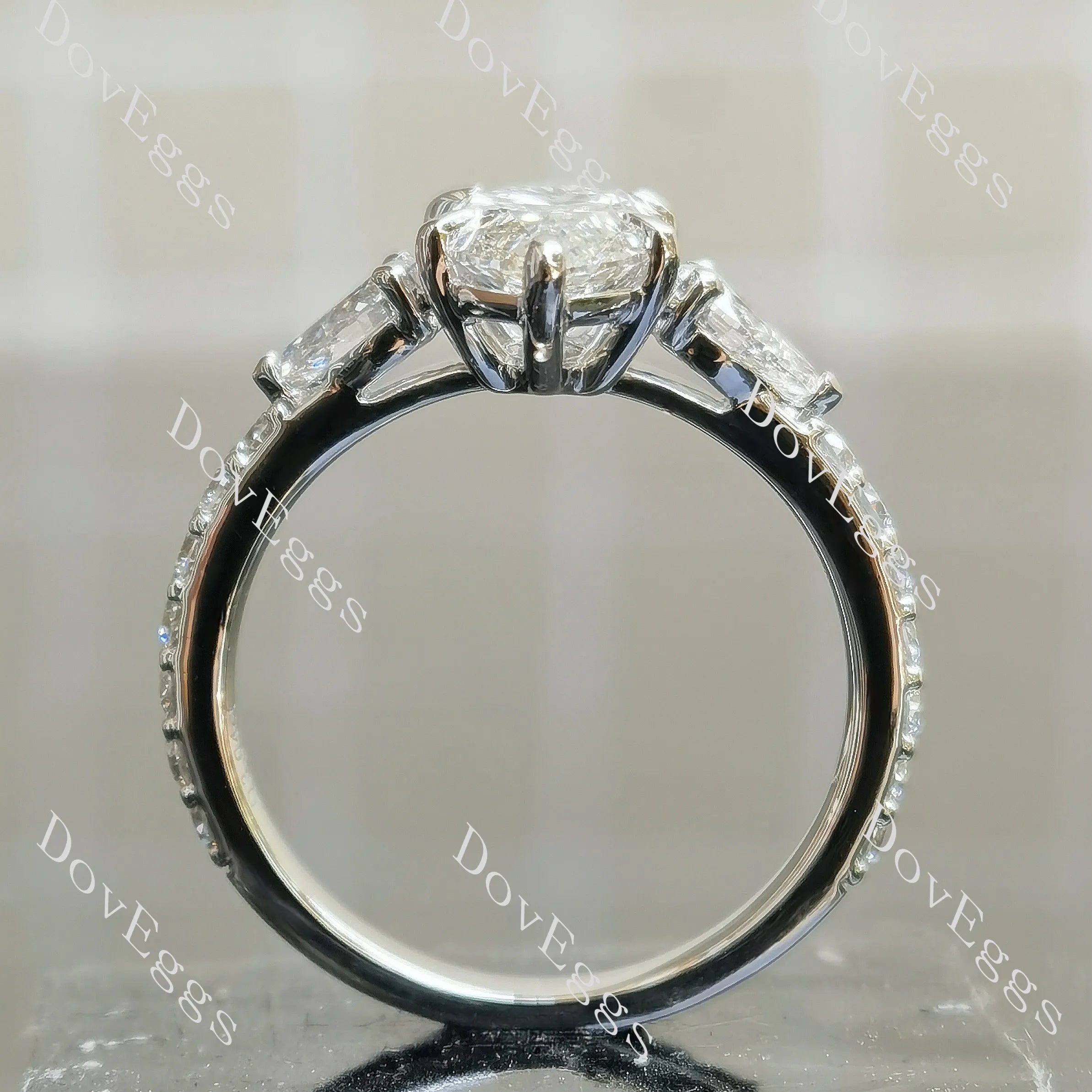 Marquise side stones pave moissanite engagement ring| DovEggs