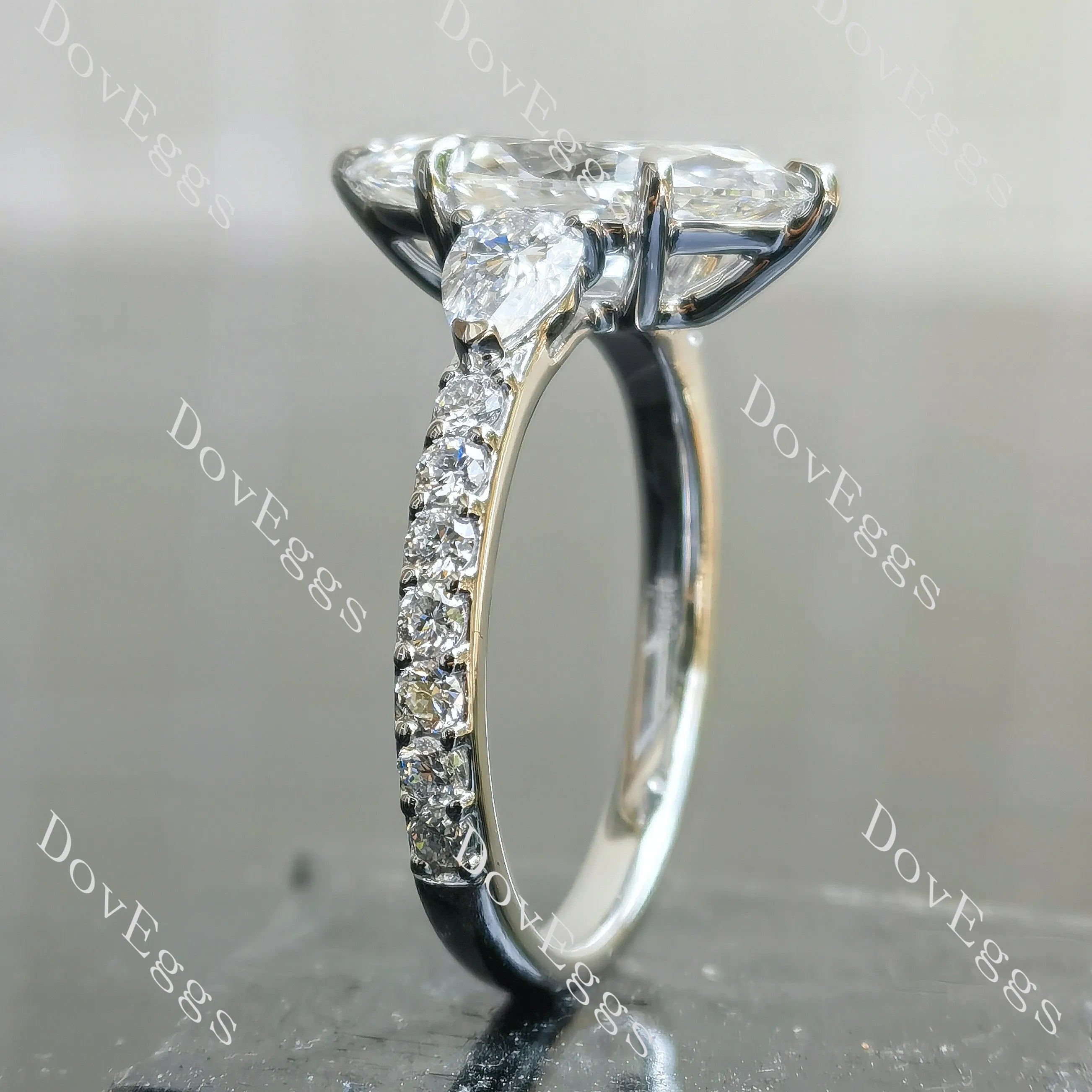 Marquise side stones pave moissanite engagement ring| DovEggs