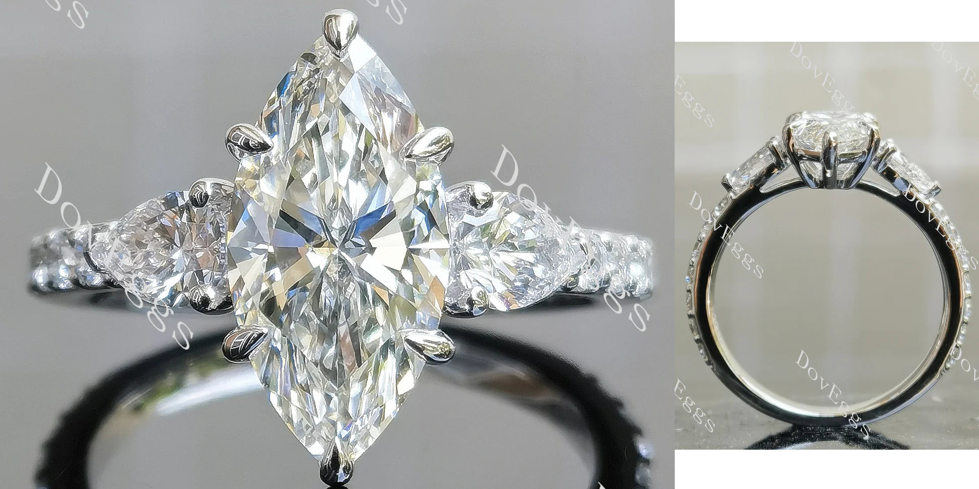 Side stone pave lab diamond engagement ring semi-mount only(Exclusively to DovEggs Stones)
