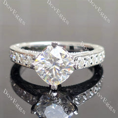 Rachael-Cushion vintage carved pave moissanite engagement ring| DovEggs