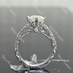 Rachael-Cushion vintage carved pave moissanite engagement ring| DovEggs