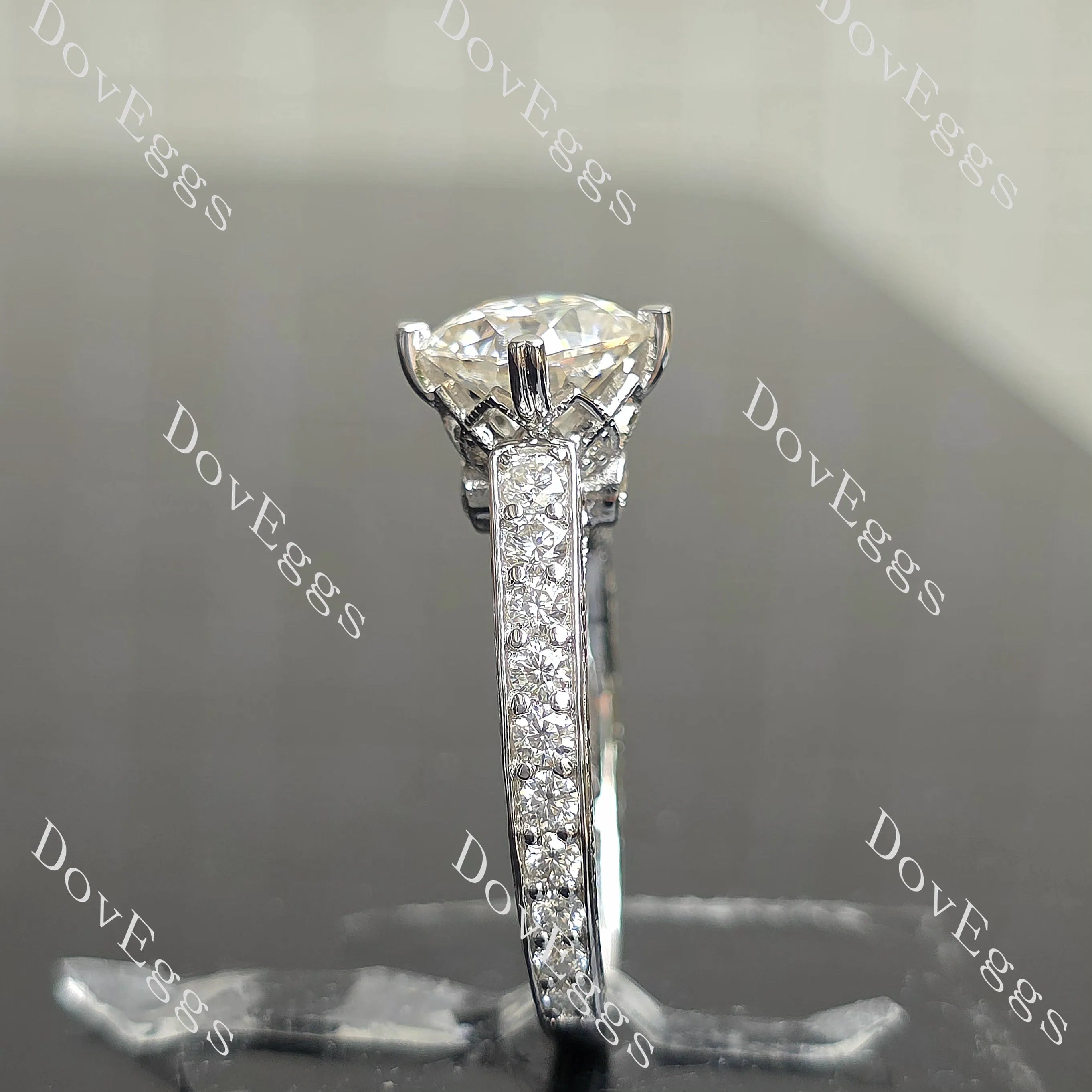 Rachael-Cushion vintage carved pave moissanite engagement ring| DovEggs