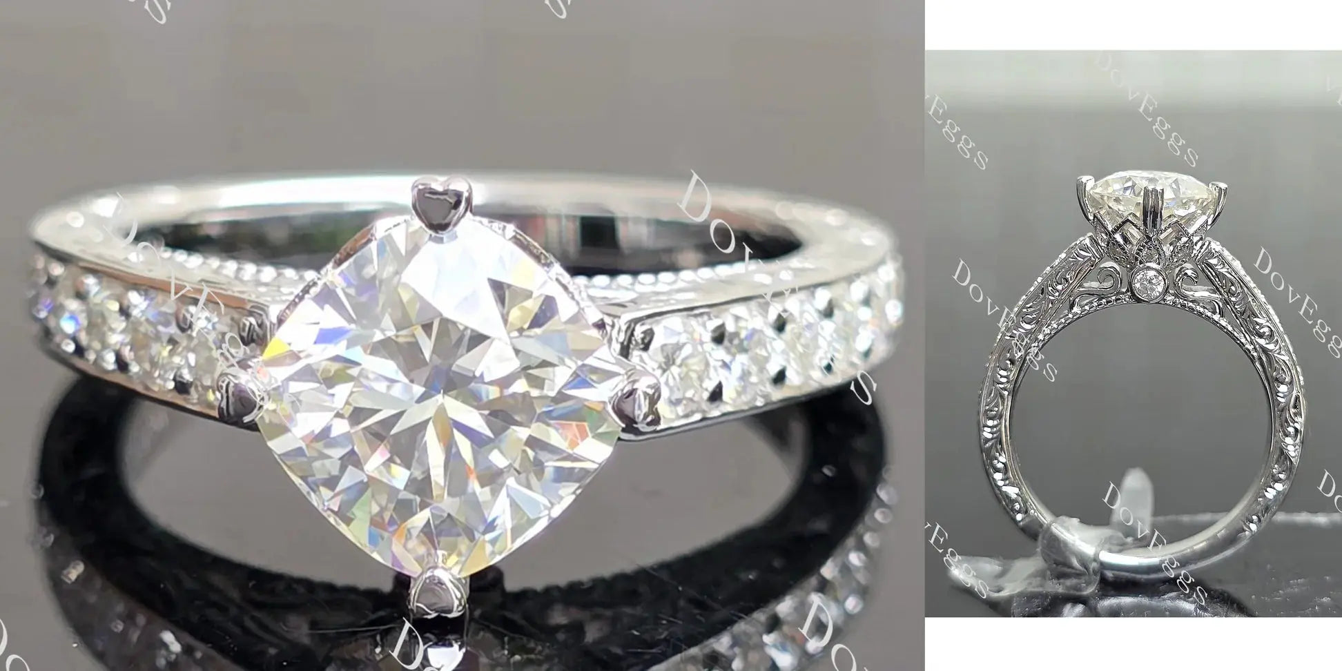 Rachael Vintage carved pave lab diamond engagement ring semi-mount only(Exclusively to DovEggs Stones)