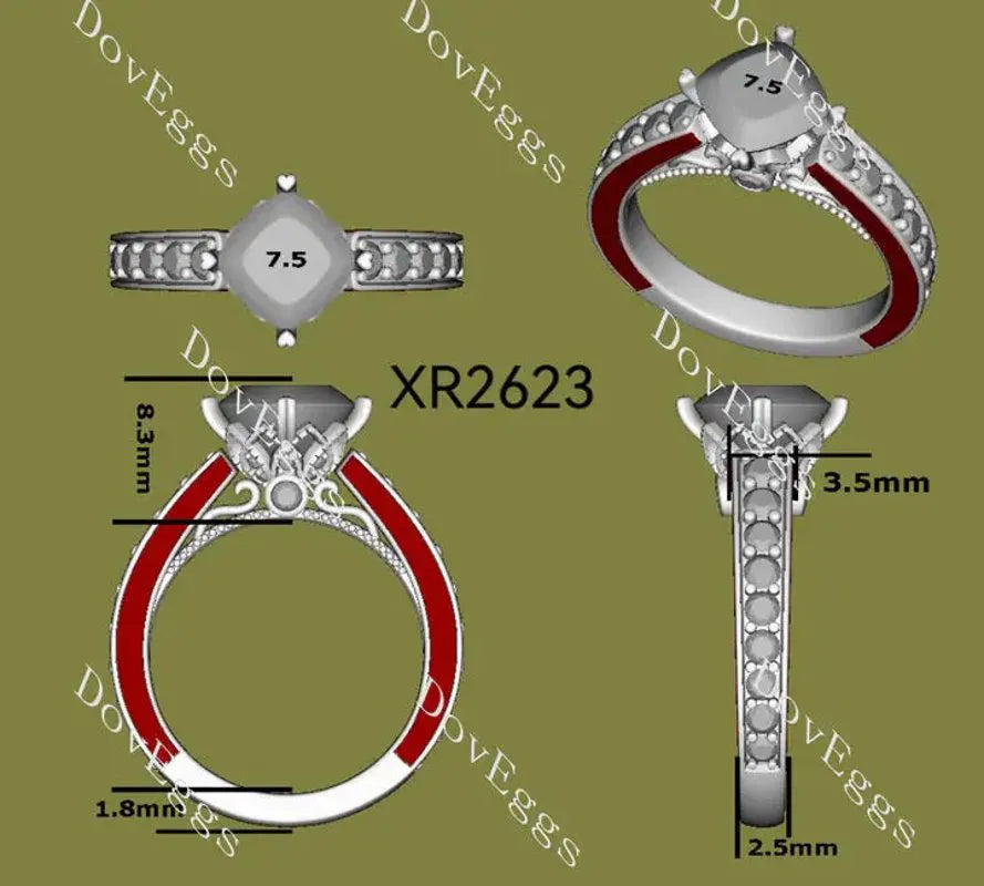 Rachael Vintage carved pave lab diamond engagement ring semi-mount only(Exclusively to DovEggs Stones)