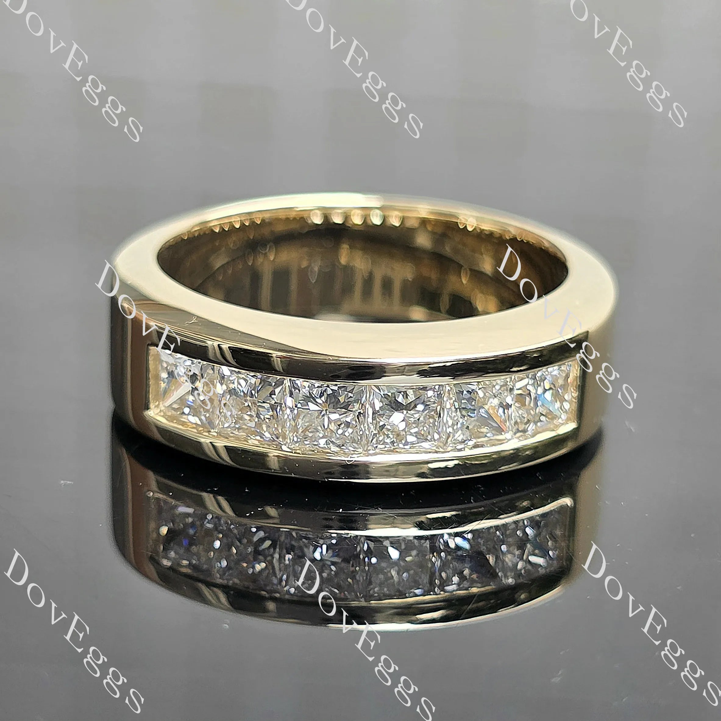 Princess channel set moissanite engagement ring/wedding band for man| Doveggs