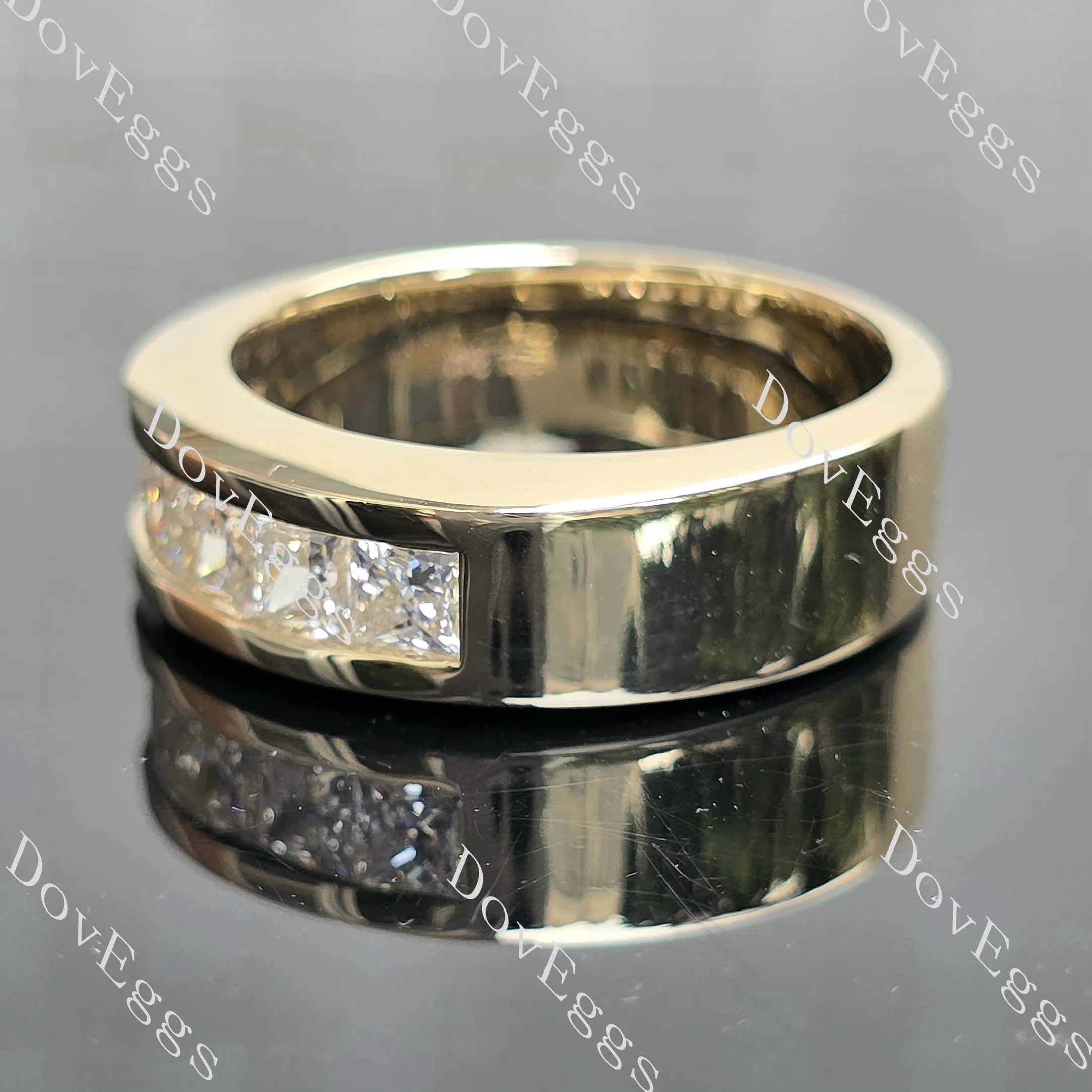 Princess channel set moissanite engagement ring/wedding band for man| Doveggs