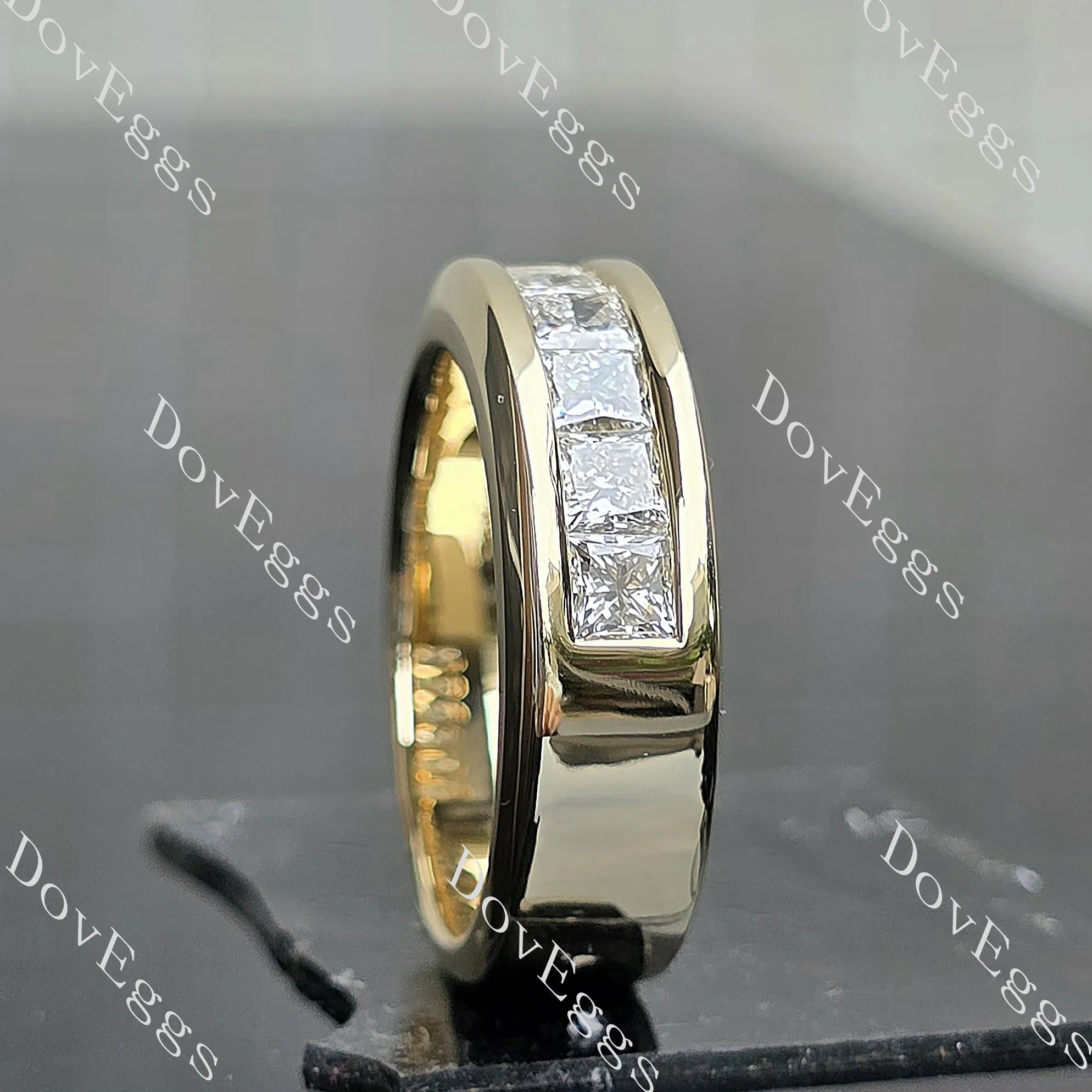 Princess channel set moissanite engagement ring/wedding band for man| Doveggs