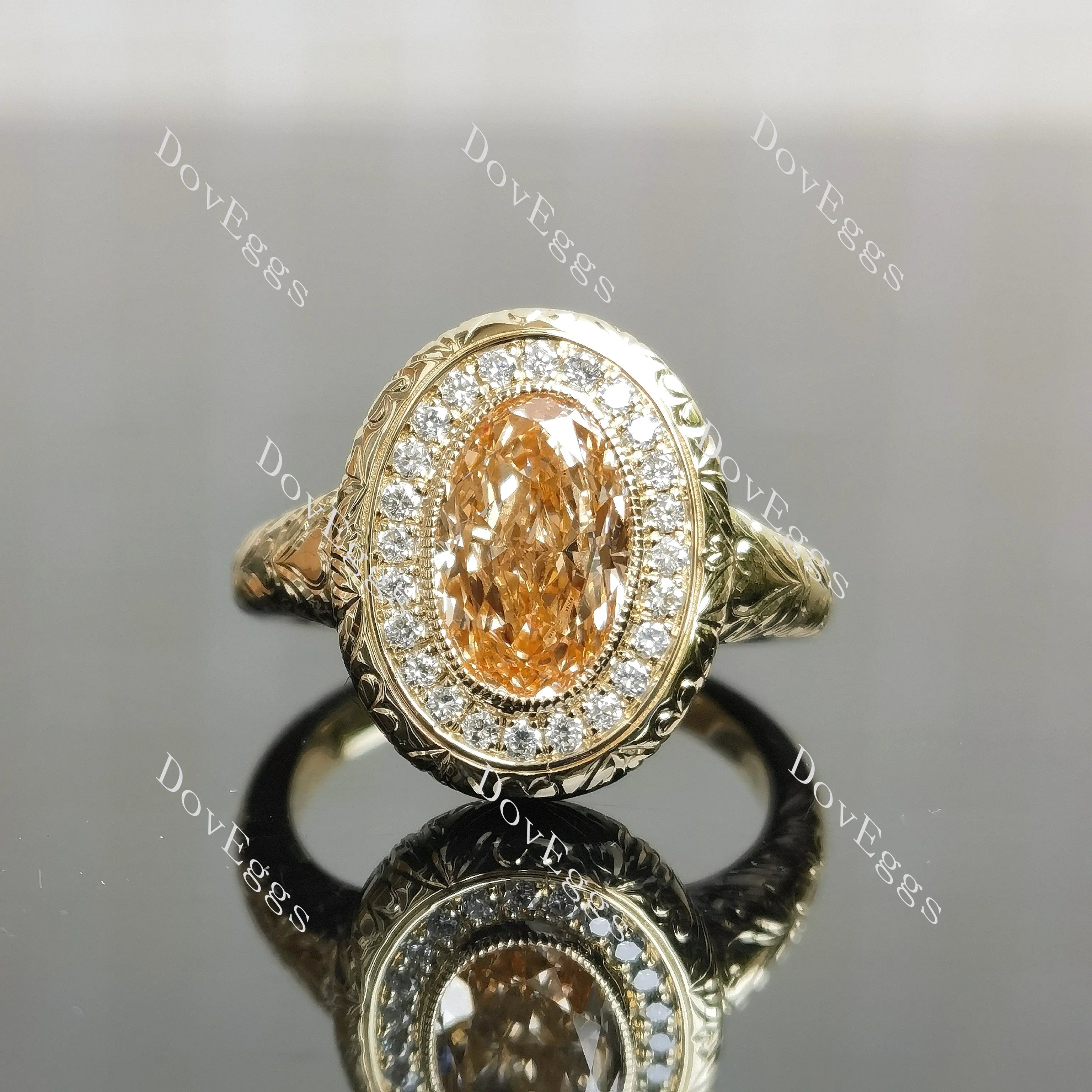 Halo carved shank engagement ring semi-mount only(Exclusively to DovEggs Stones)