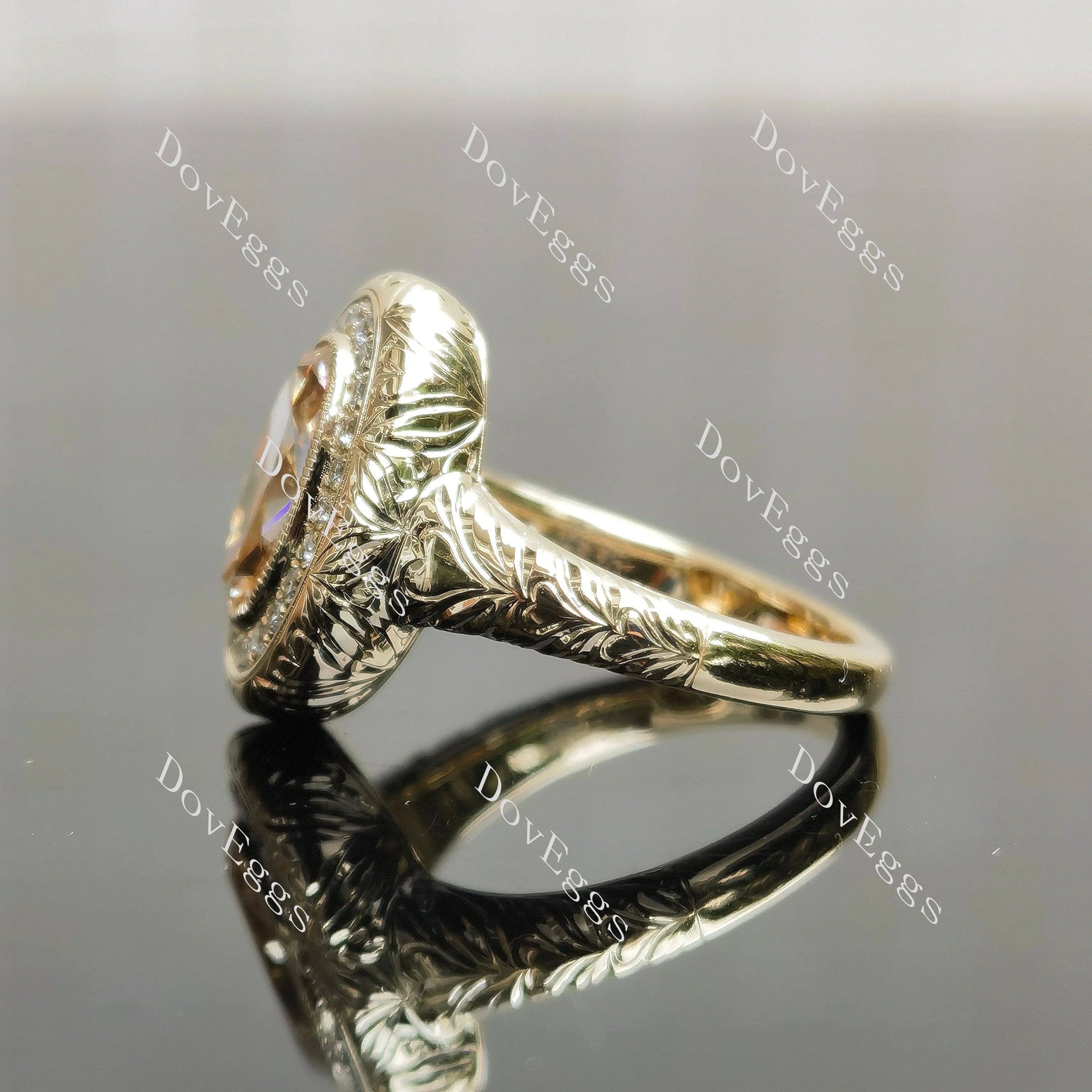 Halo carved shank engagement ring semi-mount only(Exclusively to DovEggs Stones)