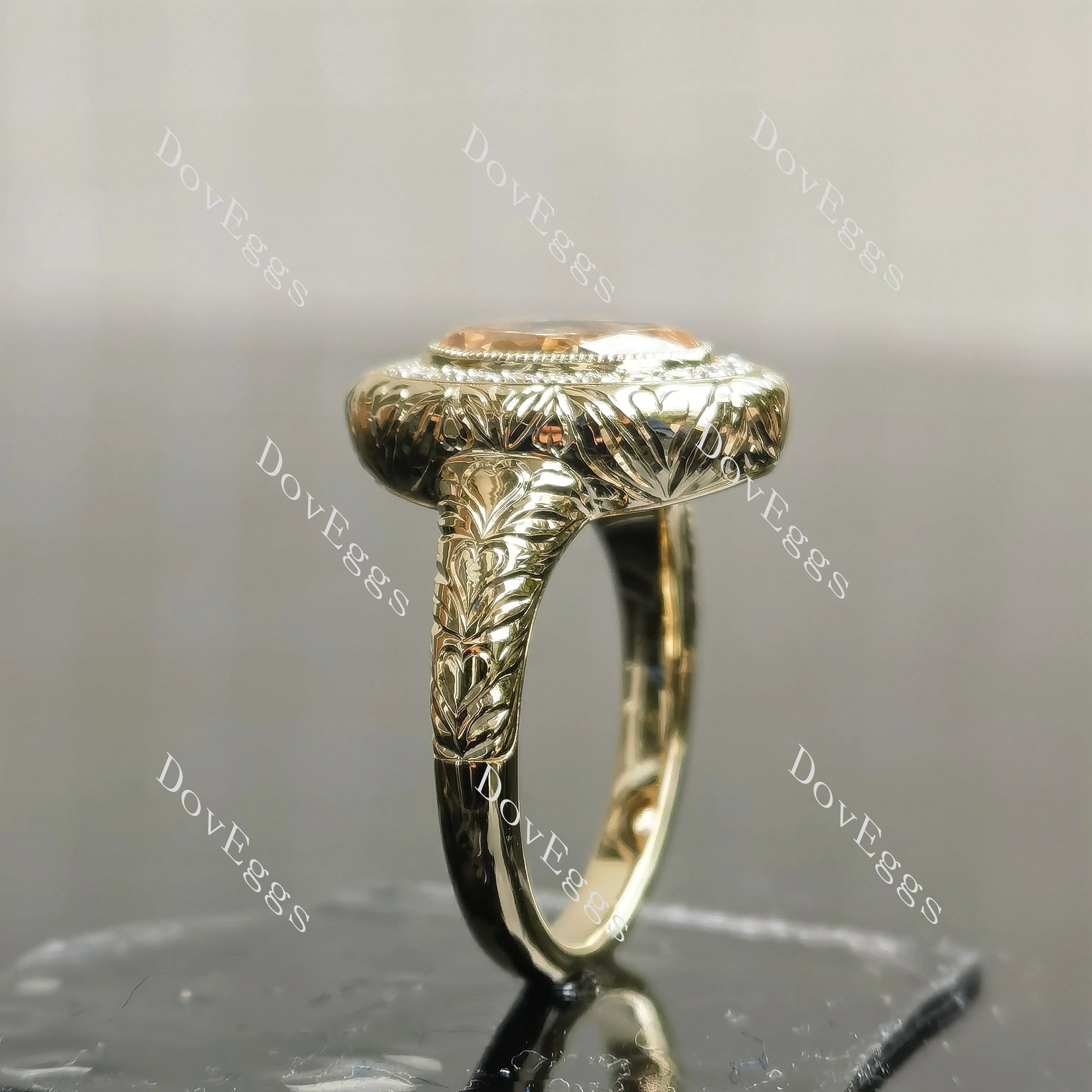 Halo carved shank engagement ring semi-mount only(Exclusively to DovEggs Stones)