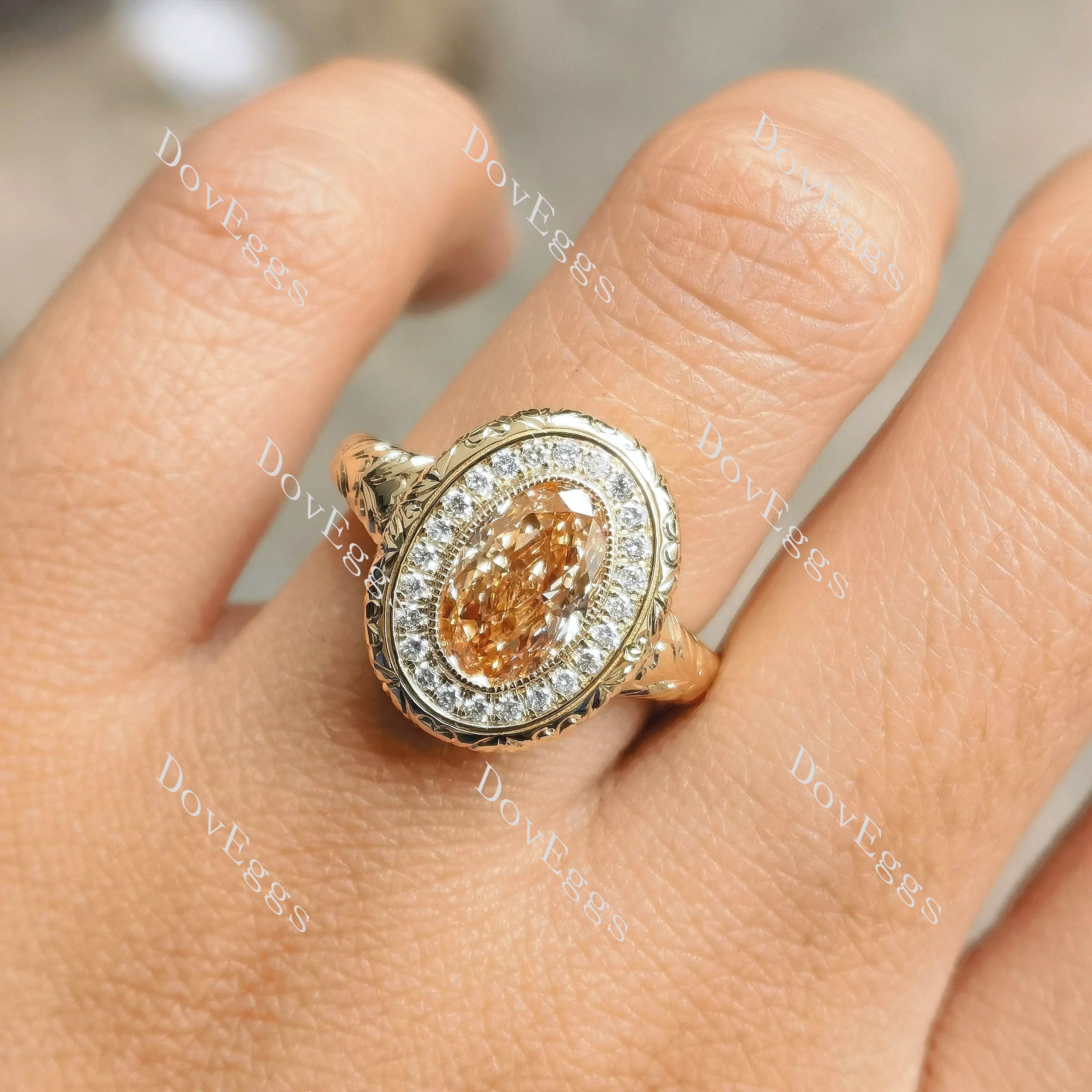 Halo carved shank engagement ring semi-mount only(Exclusively to DovEggs Stones)