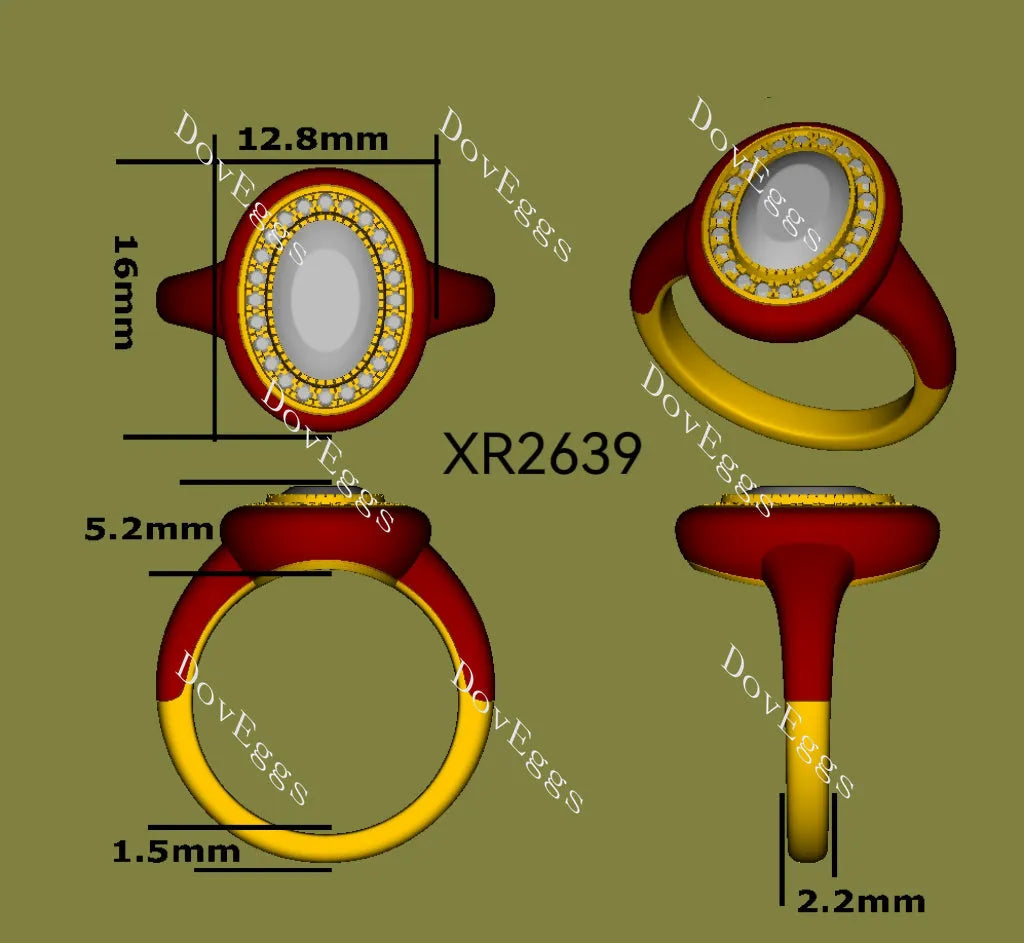 Halo carved shank engagement ring semi-mount only(Exclusively to DovEggs Stones)