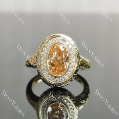Oval halo carved art deco moissanite engagement ring| DovEggs