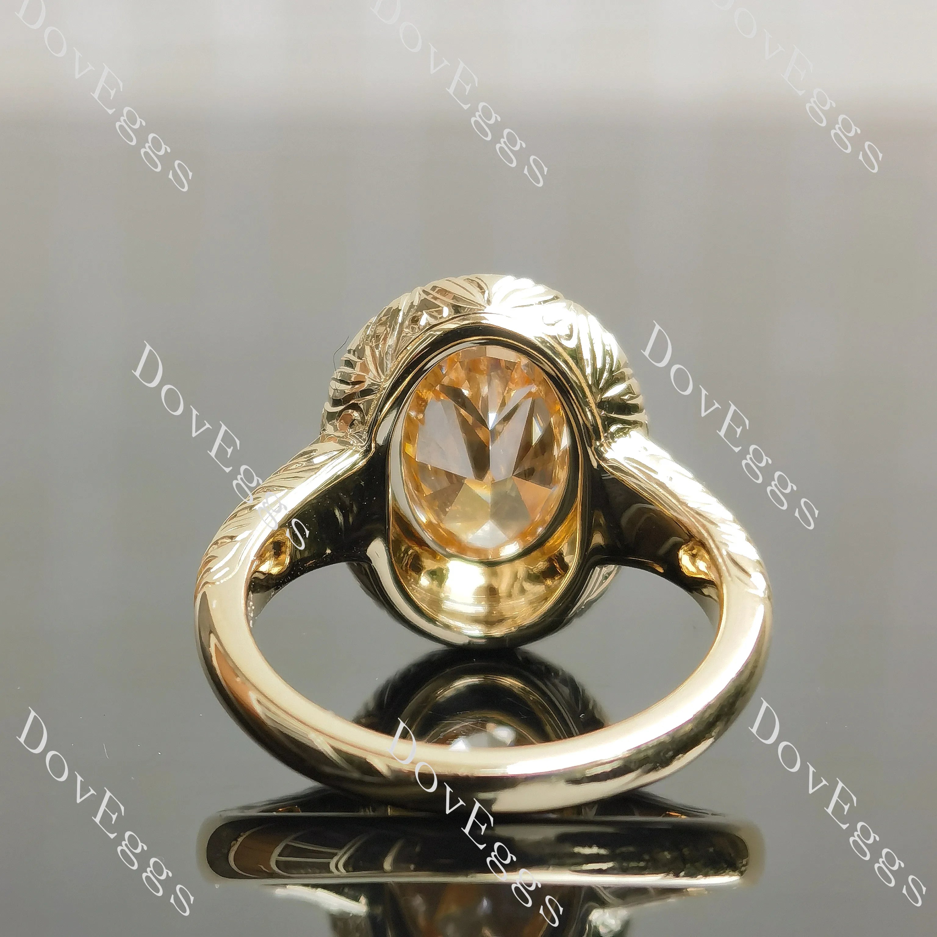 Oval halo carved art deco moissanite engagement ring| DovEggs