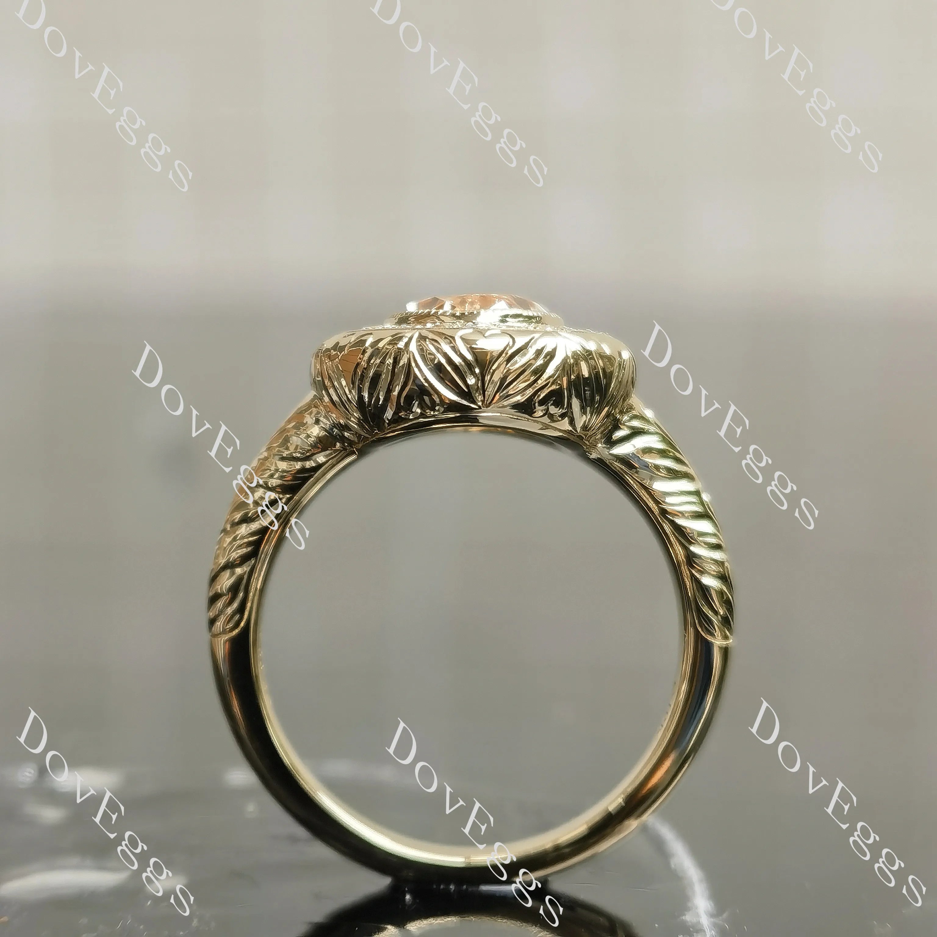 Oval halo carved art deco moissanite engagement ring| DovEggs