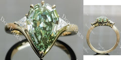 Verdant Light- Pear three stones moissanite engagement ring brushed finish band| DovEggs