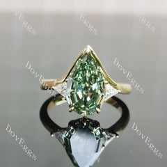 Verdant Light- Pear three stones moissanite engagement ring brushed finish band| DovEggs