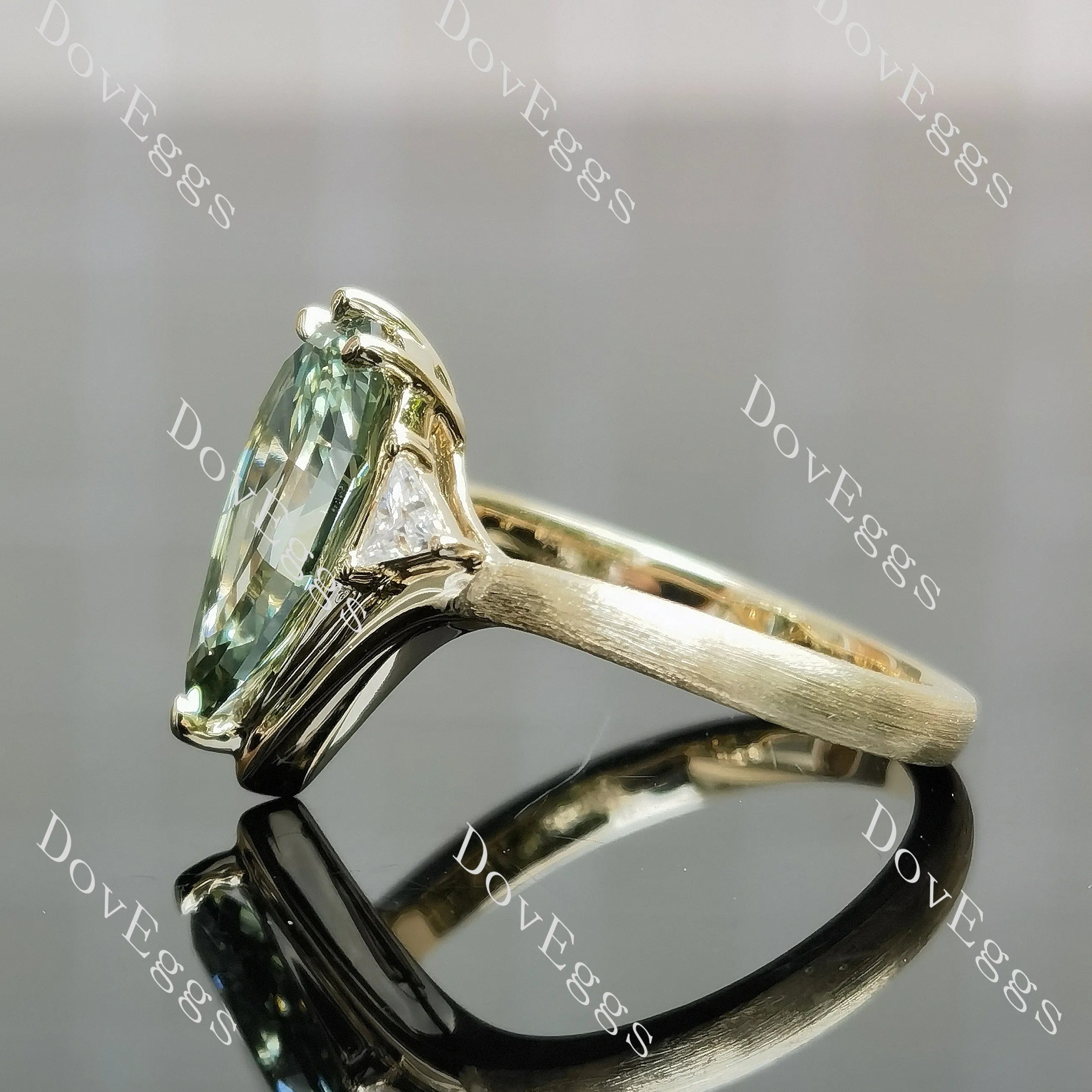 Verdant Light- Pear three stones moissanite engagement ring brushed finish band| DovEggs