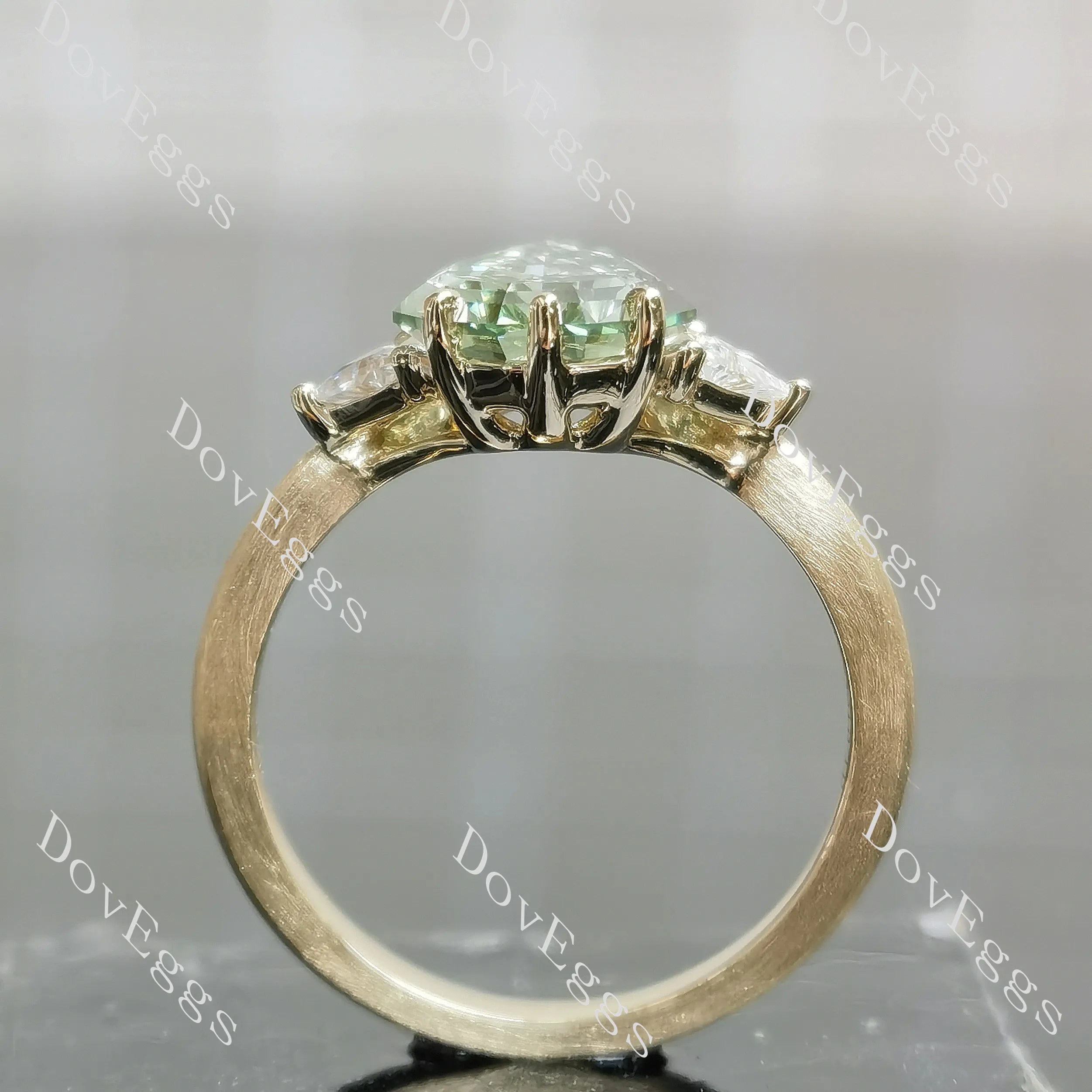 Verdant Light- Pear three stones moissanite engagement ring brushed finish band| DovEggs