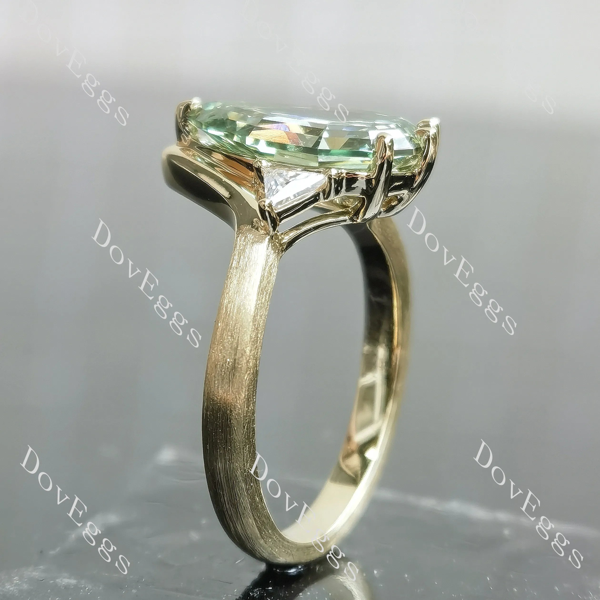 Verdant Light- Pear three stones moissanite engagement ring brushed finish band| DovEggs