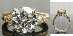 Beth's golden vintage-Round carved moissanite engagement ring| DovEggs